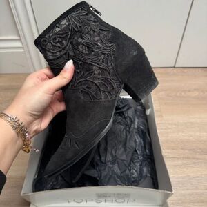 Topshop Elegant Black Lace Heeled Boots